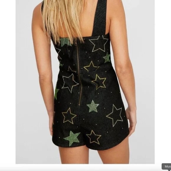 Nasty Gal Denim Star Sequin Romper - NWOT - Picture 2 of 3
